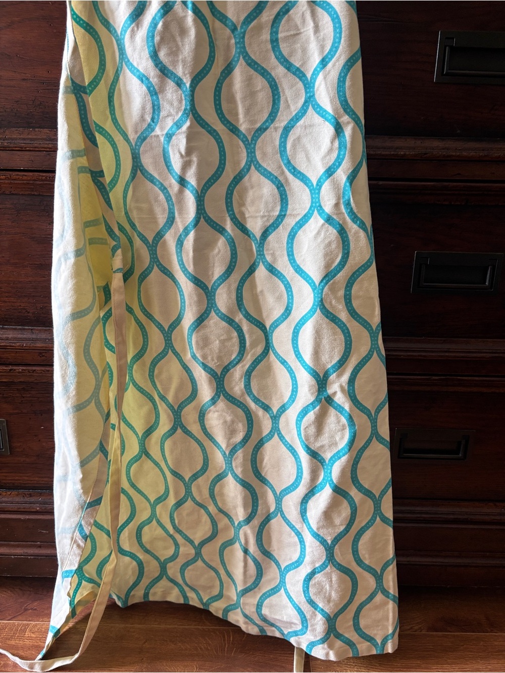 Cotton Apron with teal wave design